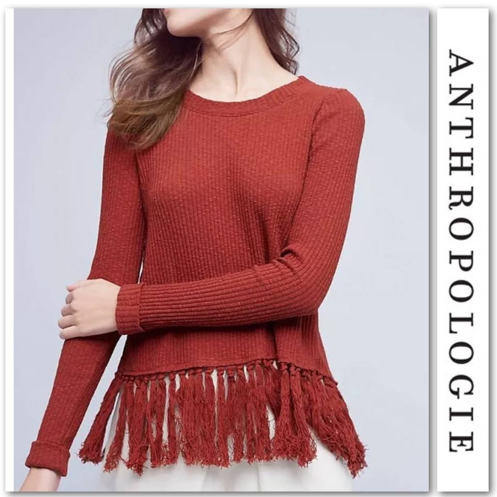 Anthropologie Eri + Ali Open Back Fringe Sweater